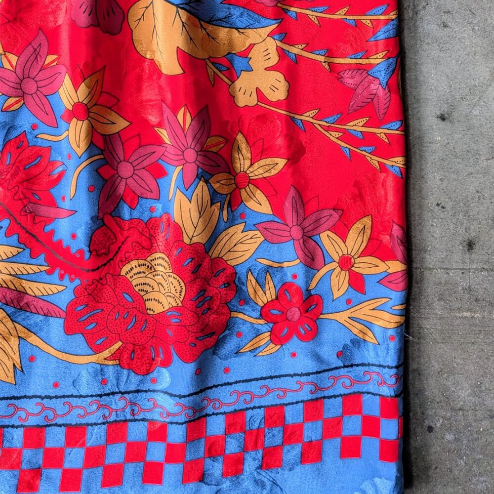 Vintage Umi Collections by Anne Crimmins Red Blue Patterned Silk Midi Skirt - Picture 7 of 9